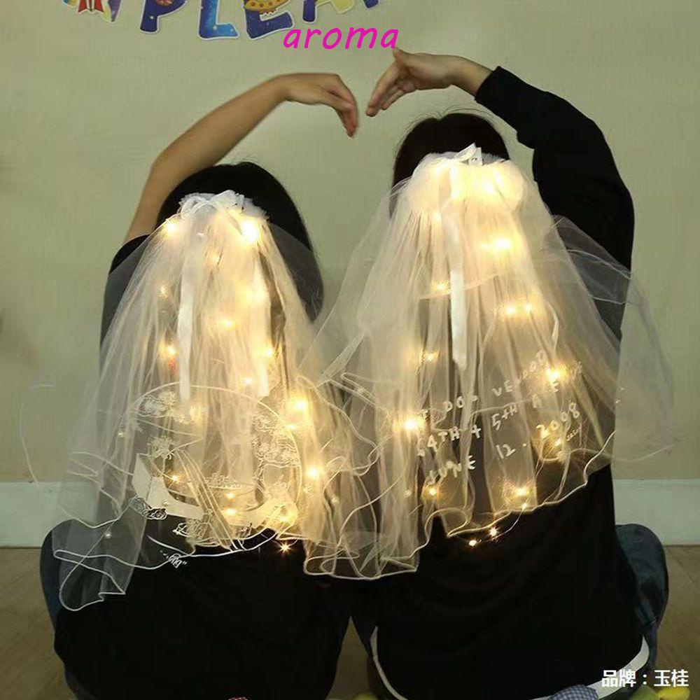 Kẹp Tóc Nơ Có Mạng Che Mặt Đèn LED Cho Cô Dâu