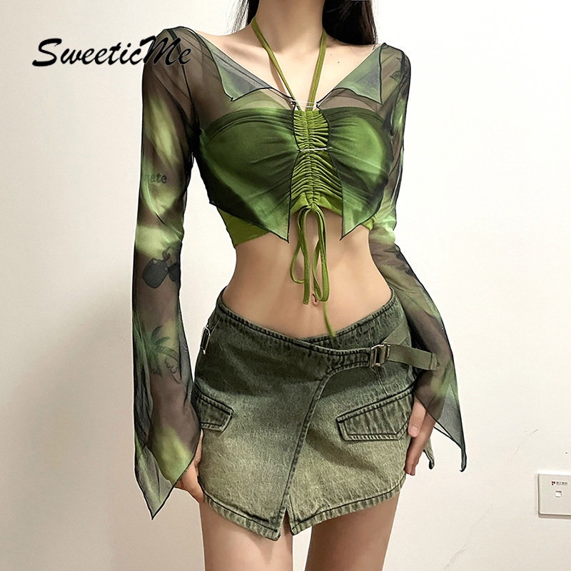 Áo Thun Tay Dài Hai Mảnh Dáng Ôm In Họa Tiết Thời Trang 2023 Dành Cho Bạn Nữ