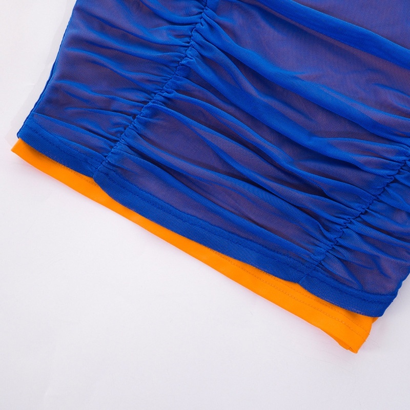 Xiangbao Áo Lưới Ghép Nối Ôm Dáng Cổ Treo Quyến Rũ