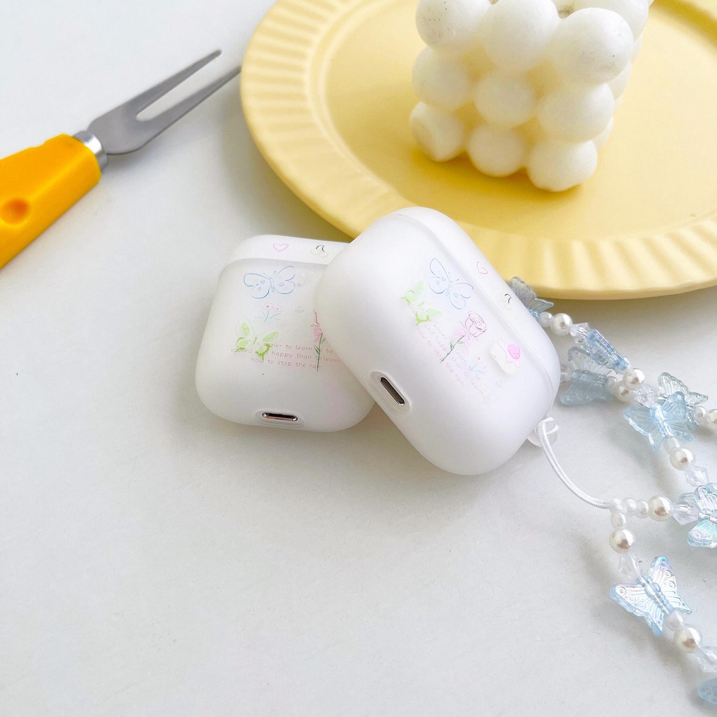 Vỏ Bảo Vệ Hộp Đựng Tai Nghe AirPods 1 / 2 / 3 Gen Pro2 2022 Bằng Silicon Tpu Mềm Trong Suốt Họa Tiết Hoa Hồng Và Bướm Đơn Giản
