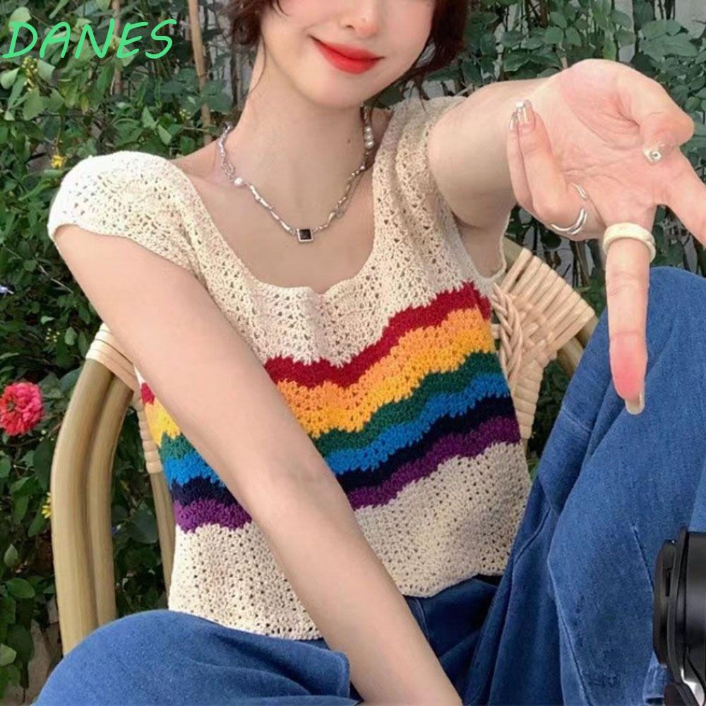 Áo Croptop Dệt Kim Không Tay Cổ Vuông Phong Cách Bohemia Thời Trang Mùa Hè Dành Cho Nữ