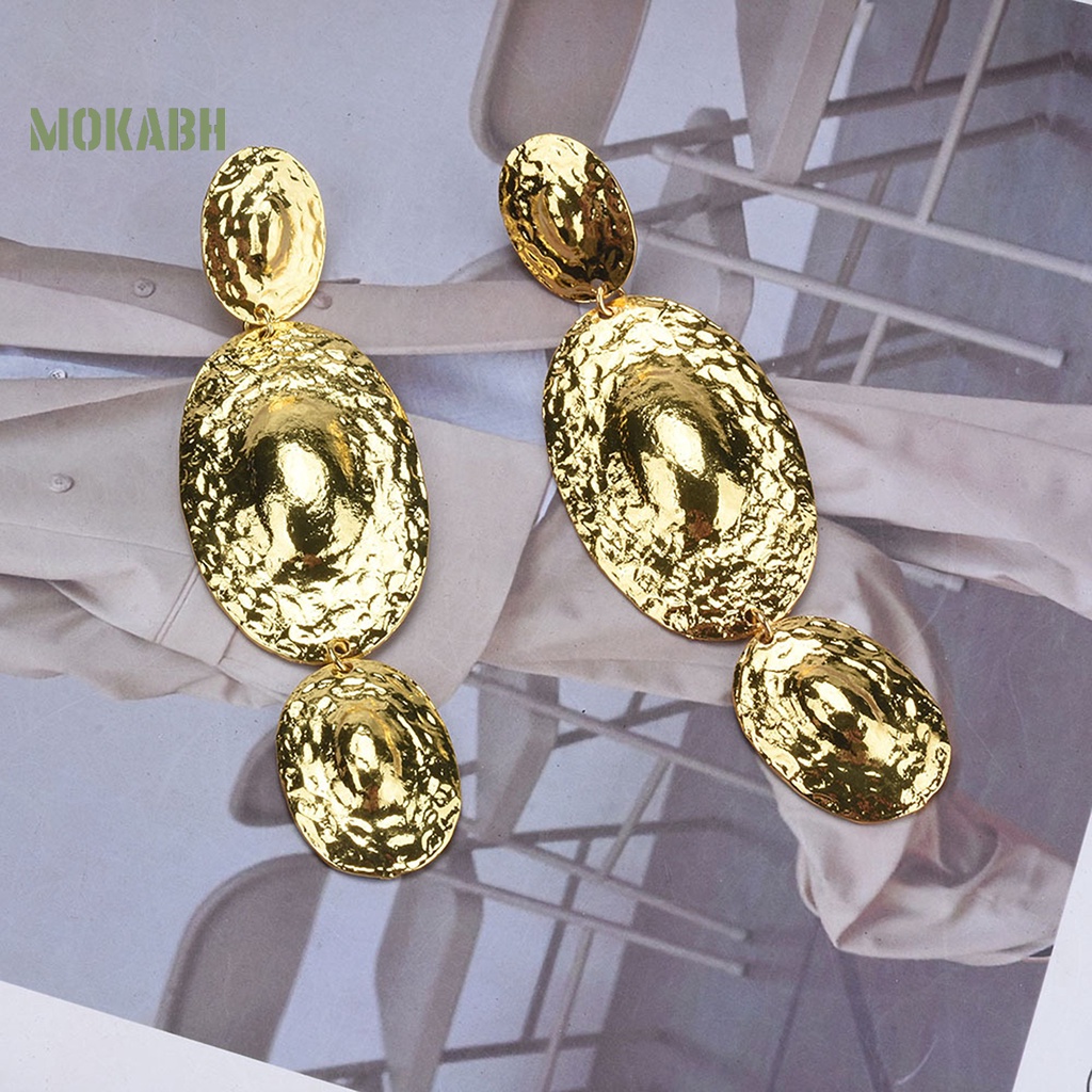 1 Đôi Bông Tai Dáng Dài Bằng Kim Loại Mạ Điện Sáng Bóng Phong Cách Âu Mỹ Dành Cho Nữ