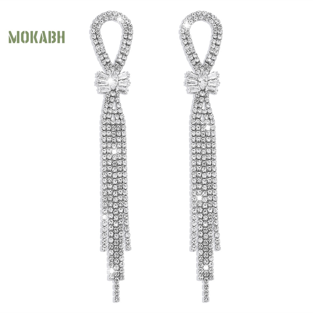 1 Đôi Bông Tai Tua Rua Dài Đính Đá Lấp Lánh Thời Trang