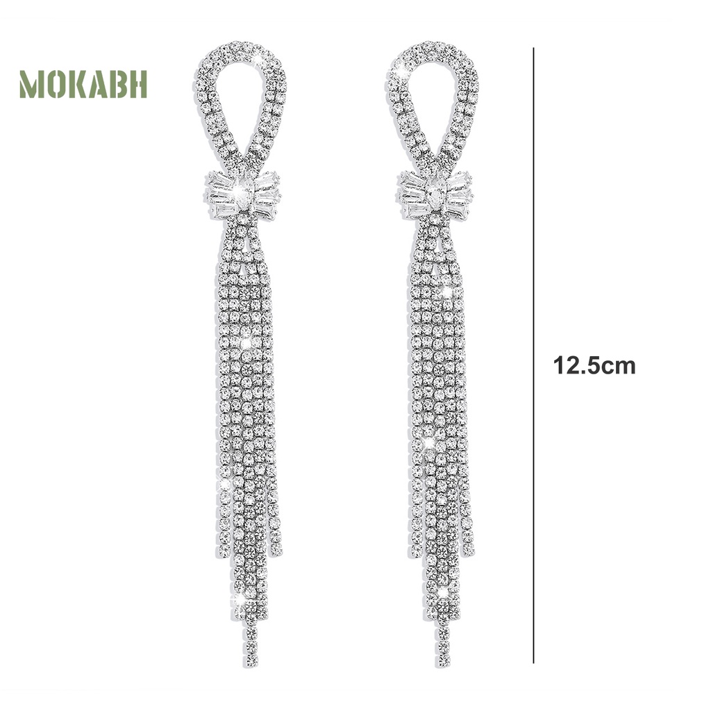 1 Đôi Bông Tai Tua Rua Dài Đính Đá Lấp Lánh Thời Trang