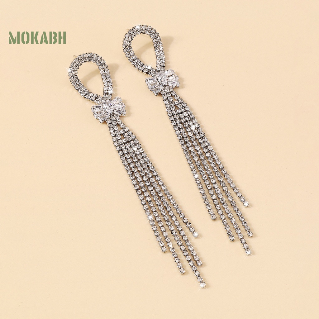 1 Đôi Bông Tai Tua Rua Dài Đính Đá Lấp Lánh Thời Trang