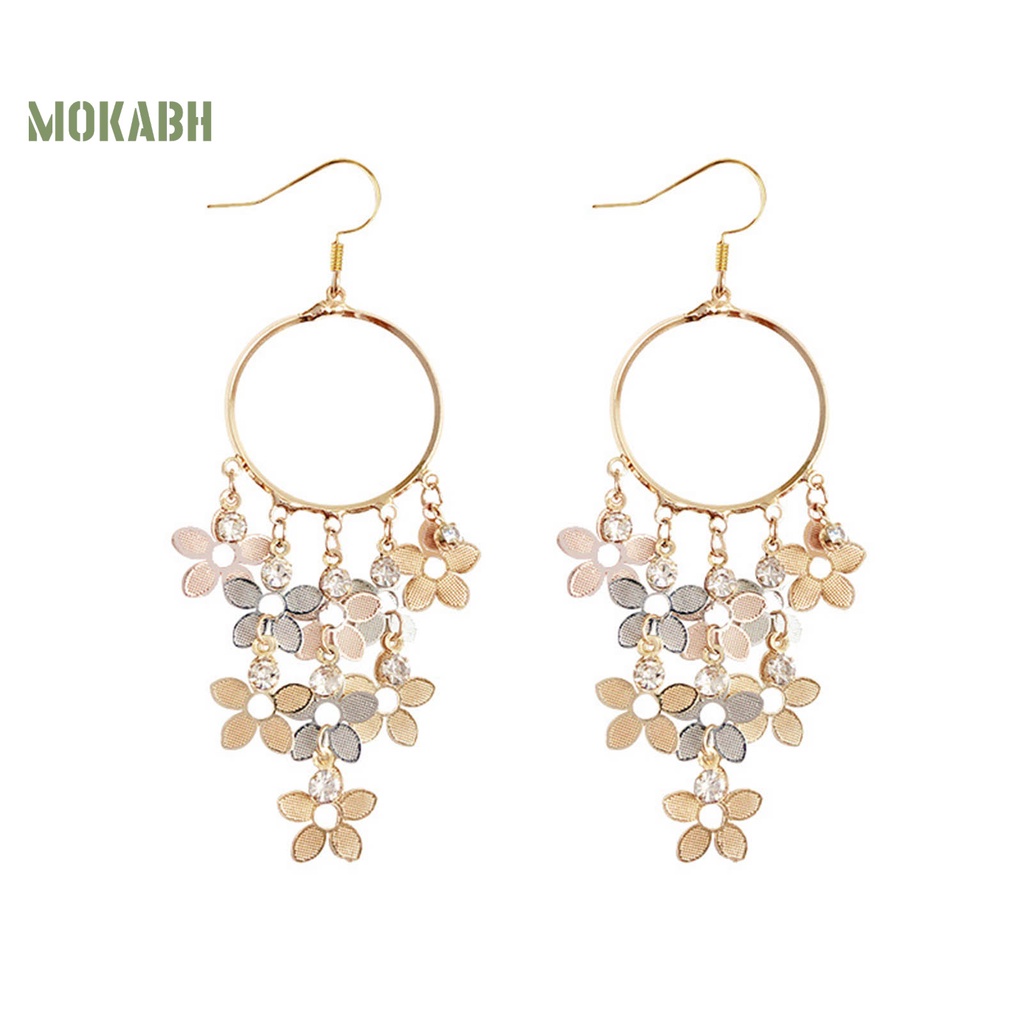 1 Đôi Bông Tai Hình Hoa Đính Đá Zircon Lấp Lánh Phong Cách Bohemian