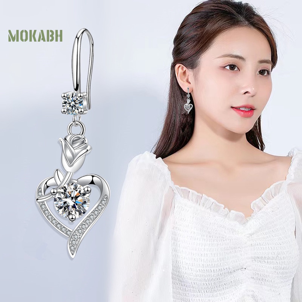 1 Đôi Bông Tai Hình Hoa Hồng Đính Đá Zircon Chất Lượng Cao Không Gây Dị Ứng Thời Trang