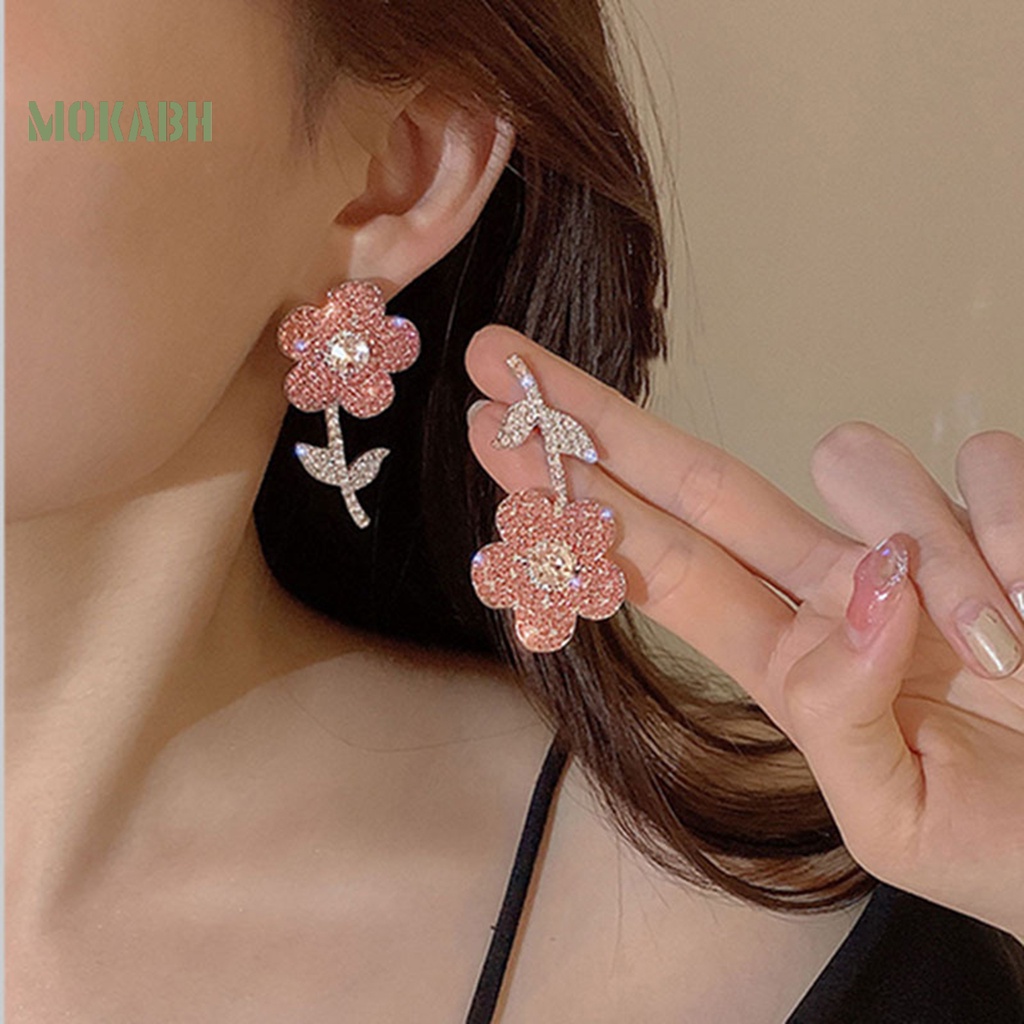 1 Đôi Bông Tai Hình Hoa Hồng Đính Đá Thời Trang Dành Cho Nữ