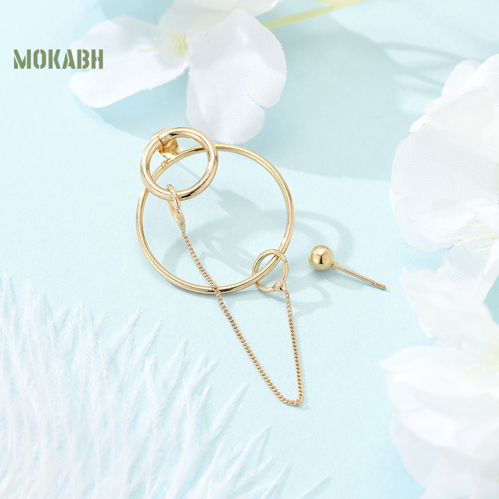 1 Cặp Khuyên Tai Dạng Chuỗi Hình Học Không Đối Xứng Màu Vàng Thời Trang