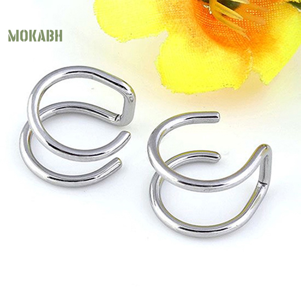 Khuyên Kẹp Vành Tai Không Xỏ 2 Hàng Giả Bằng Thép Không Gỉ