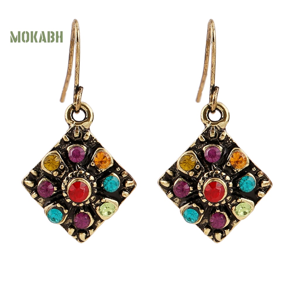 Bông Tai Hình Thoi Đính Đá Nhiều Màu Phong Cách Bohemian