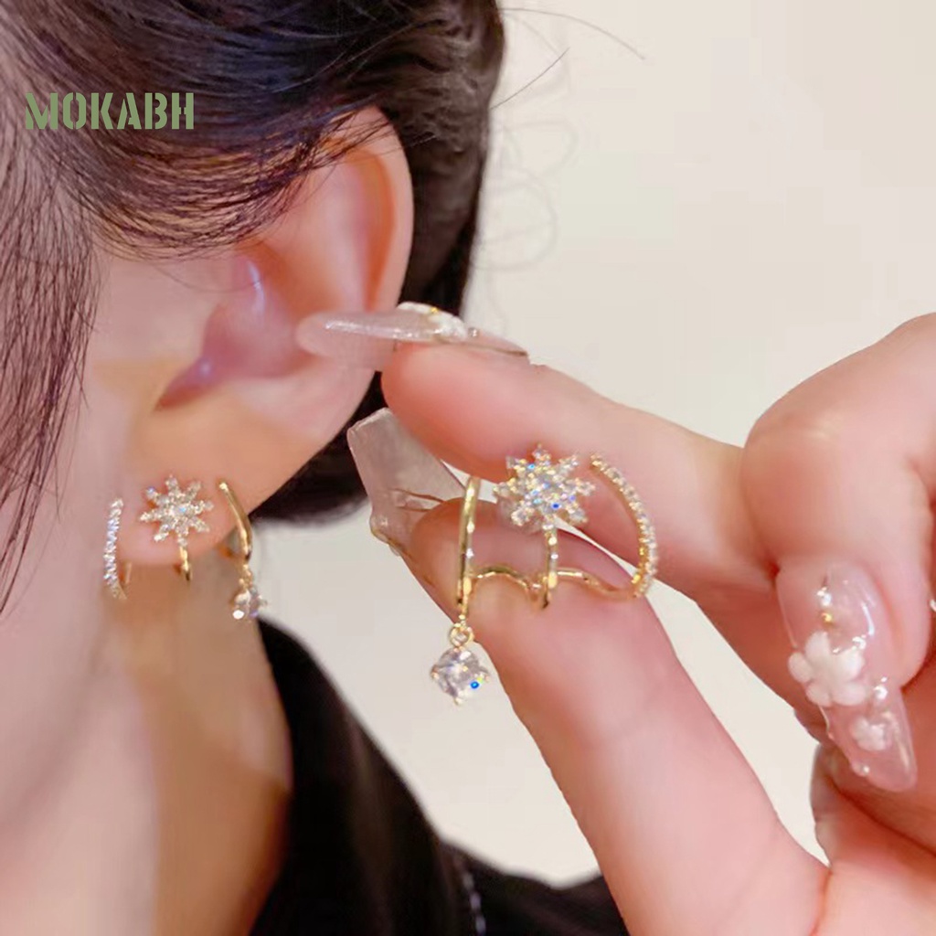 1 Đôi Bông Tai 3 Hàng Đính Đá Không Gây Dị Ứng Thiết Kế Tinh Tế Thời Trang Cho Nữ