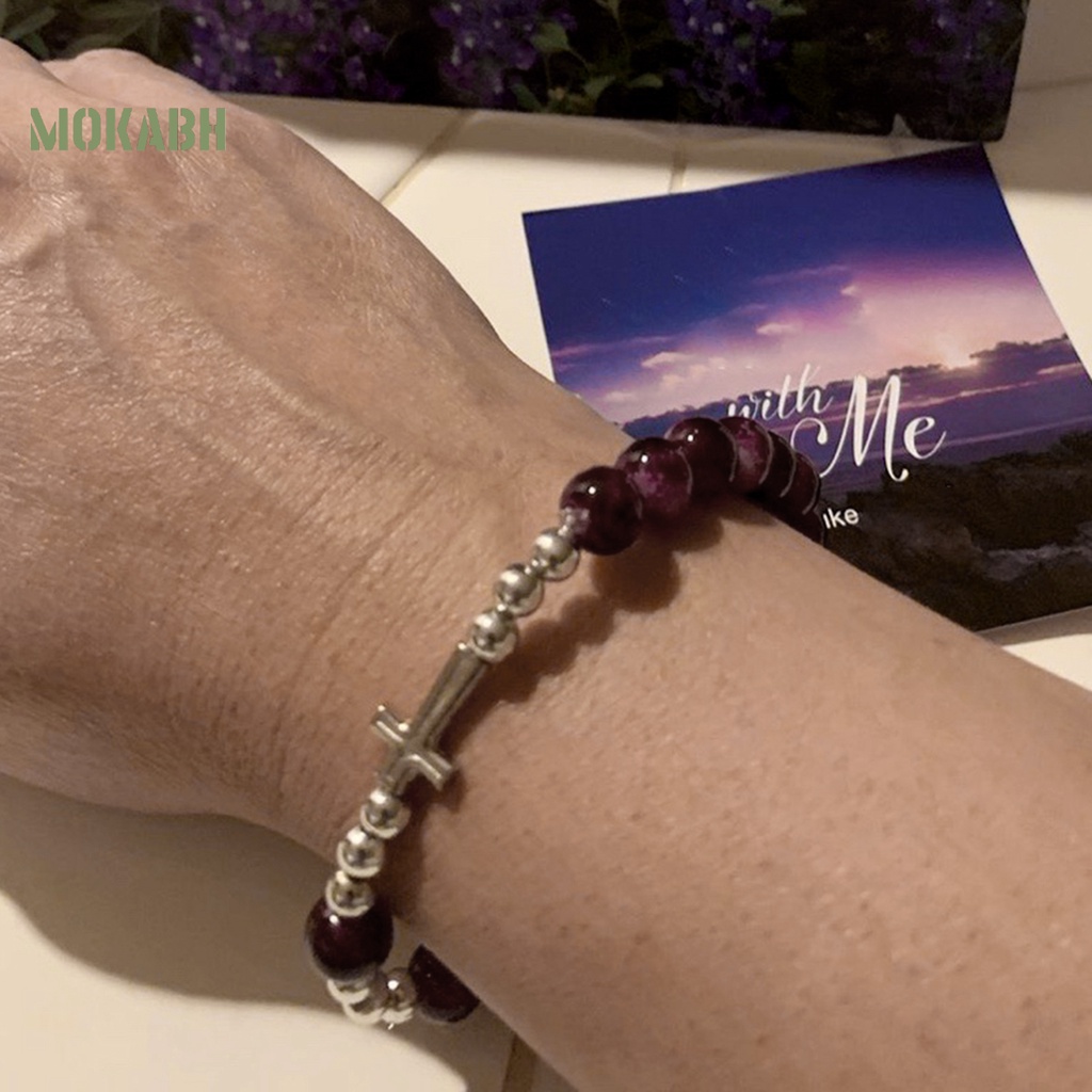 Vòng Tay Chuỗi Hạt Màu Tím / Bạc Co Giãn Thời Trang Cho Nữ