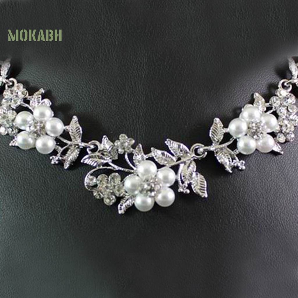 1 Bộ Vòng cổ + Bông Tai Mạ Bạc Đính Ngọc Trai Nhân Tạo Thời Trang Cho Nữ