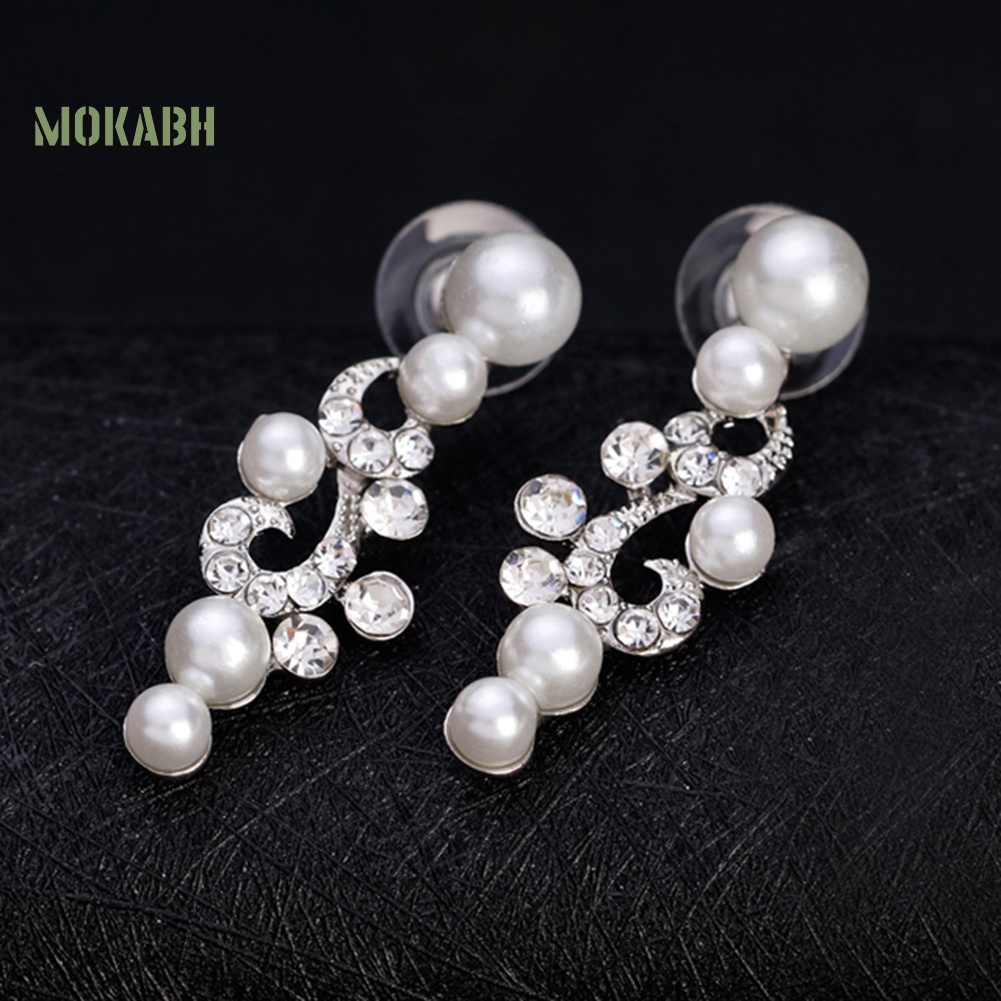 Bộ Vòng cổ + Bông Tai Đính Đá &amp; Ngọc Trai Giả Bằng Hợp Kim Thời Trang Cho Nữ