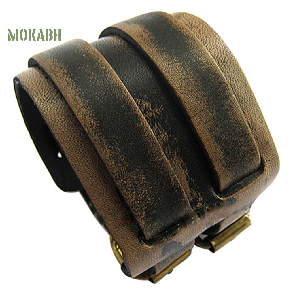 Vòng Tay Giả Da 2 Lớp Bản Rộng Tùy Chỉnh Thời Trang Cho Nam