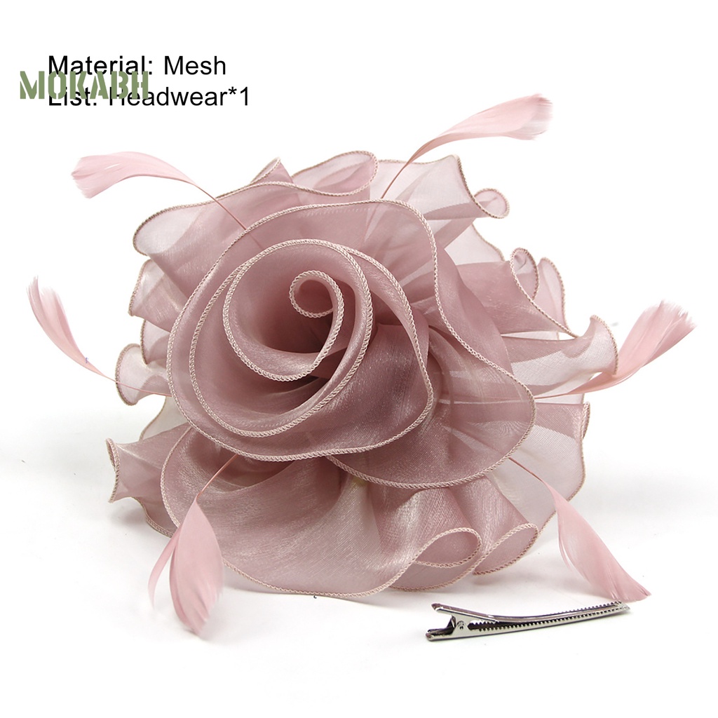 Mũ Lưới Cài Tóc Mini Đính Lông Vũ Màu Trơn Hình Bông Hoa