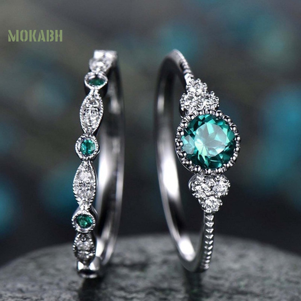 Bộ 2 Nhẫn Hợp Kim Đính Đá Zircon Mượt Mà Đơn Giản Cho Nữ