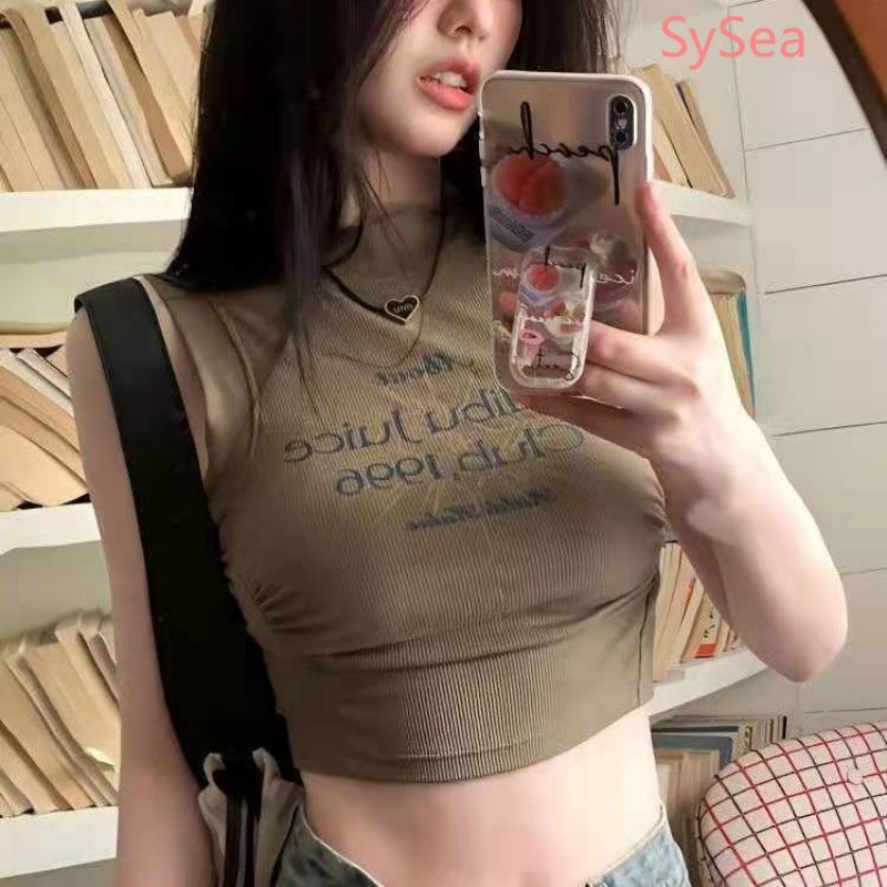 Áo Hai Dây Xếp Ly In Chữ Phong Cách Mỹ Quyến Rũ Cho Nữ