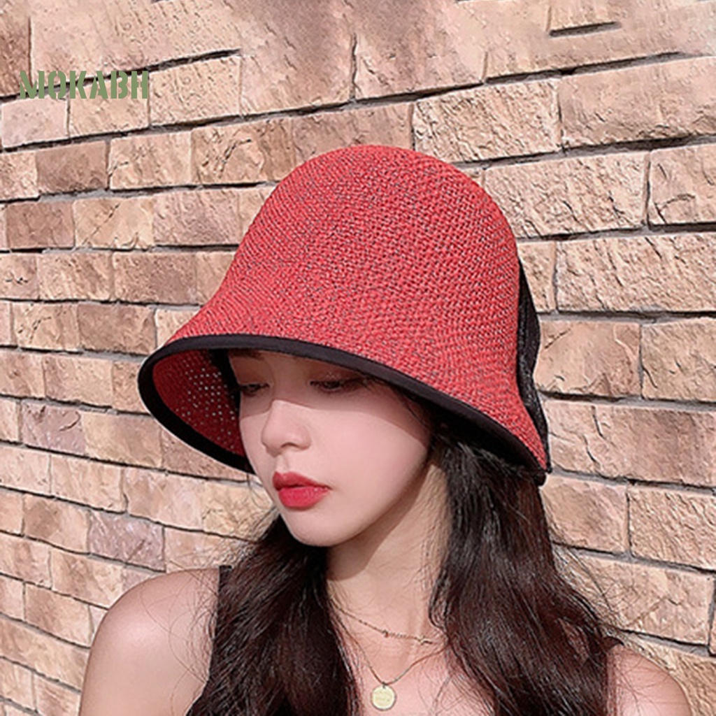 Nón Rộng Vành Chống Tia UV Bằng Polyester Thiết Kế Thắt Nơ Màu Sắc Trơn Thoáng Khí Dành Cho Nữ