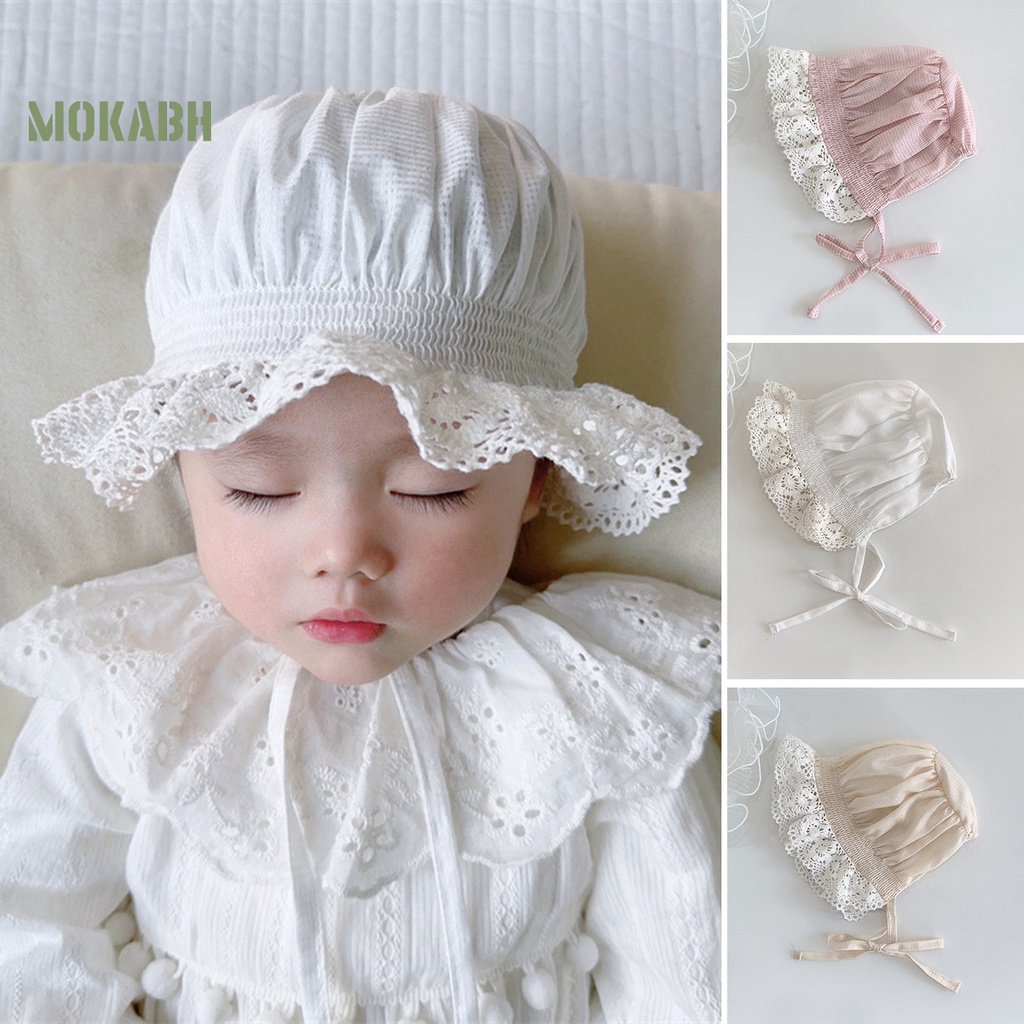 Mũ Cotton Rộng Vành Chống Nắng Màu Trơn Cột Dây Dễ Thương Thời Trang Mùa Hè Cho Bé Sơ Sinh