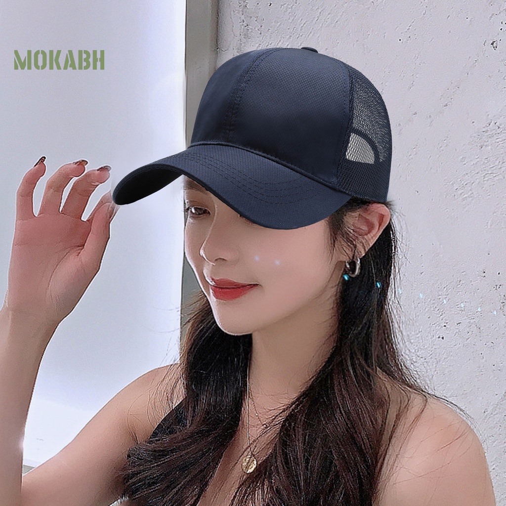 [Mok Abh] Mũ Lưỡi Trai Thể Thao Phối Lưới Màu Trơn Có Thể Điều Chỉnh Kích Thước