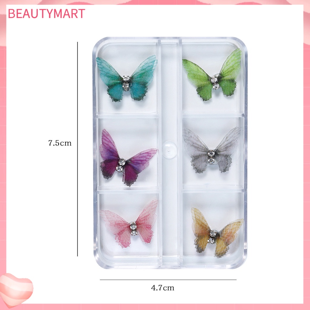 Set 6 Phụ Kiện Trang Trí Móng Tay Nghệ Thuật Hình Bướm 3D Màu Sắc Tươi Sáng Có Thể Tháo Rời