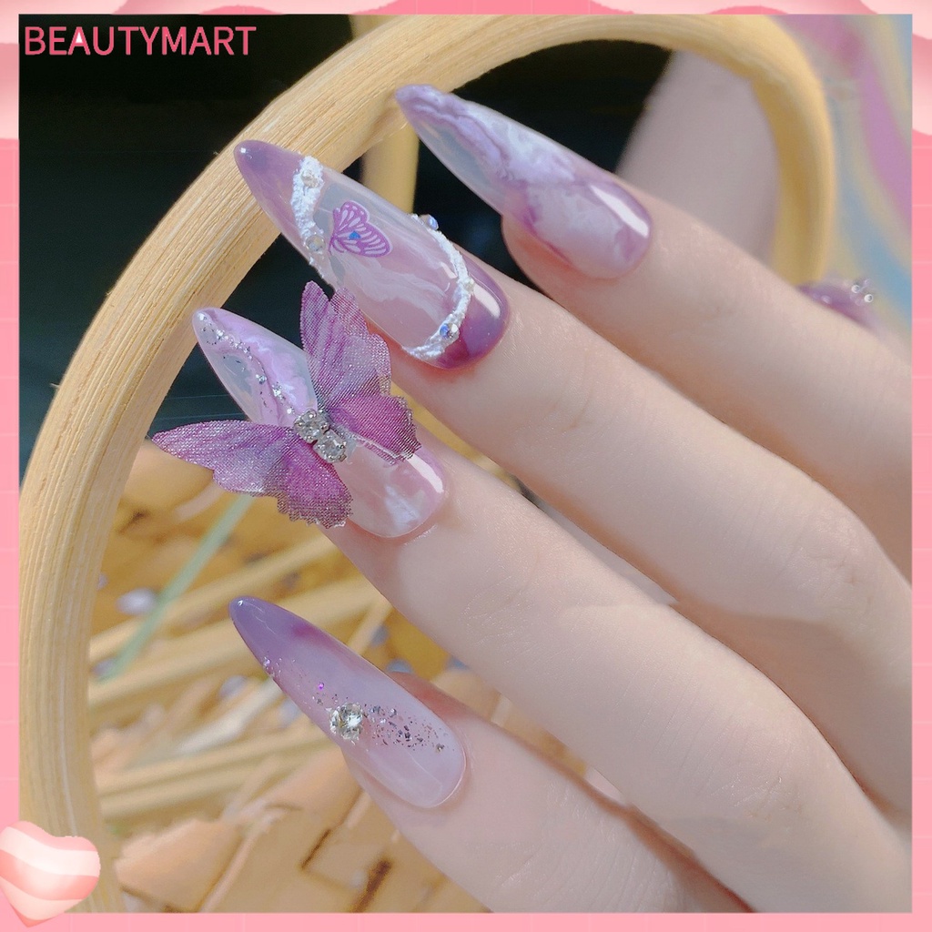 Set 6 Phụ Kiện Trang Trí Móng Tay Nghệ Thuật Hình Bướm 3D Màu Sắc Tươi Sáng Có Thể Tháo Rời