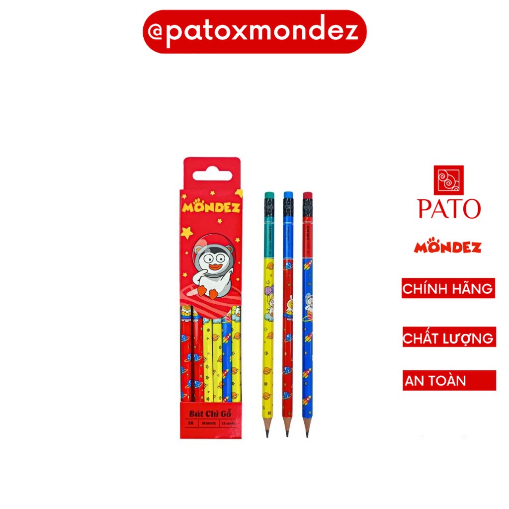 Bút Chì Gỗ 2B Cao Cấp MONDEZ - 1 Chiếc - Thân Bút In Họa Tiết Vui Nhộn, Dùng Cho Bé Tập Viết M10002