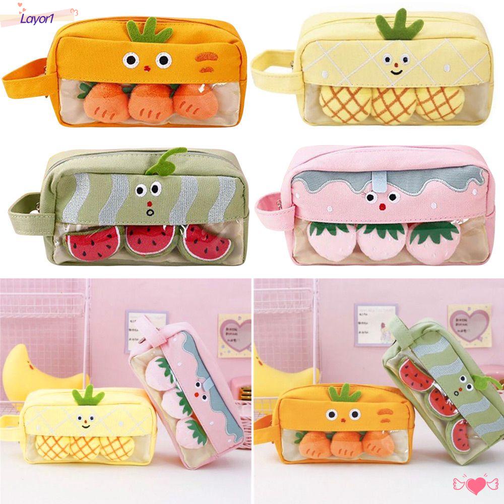 Túi Đựng Bút Bằng Vải Bạt Phối Lông Sức Chứa Lớn Đa Năng In Họa Tiết Hoạt Hình Cho Học Sinh La