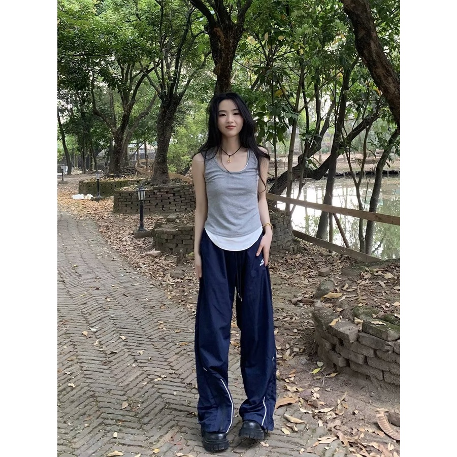 Quần Thể Thao Ống Rộng Phối Dây Rút Phong Cách Retro Mỹ Cho Nam Giới