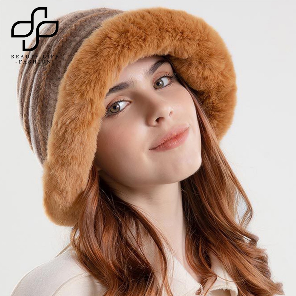Nón Tai Bèo Vành Tròn Lót Lông Dày Dặn Ấm Áp Thời Trang Mùa Đông Cho Nữ