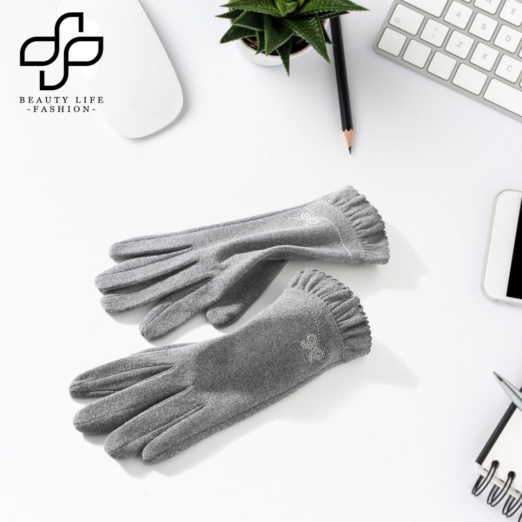 1 Đôi Găng Tay Chống Gió Chống Lạnh Dày Dặn Màu Trơn Có Thể Chạm Màn Hình Cảm Ứng Thời Trang Thu Đông Cho Nữ