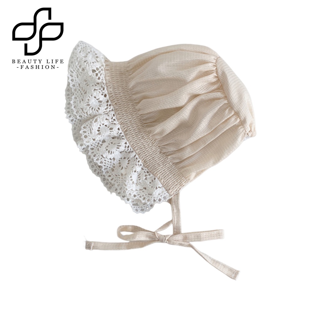 Mũ Cotton Rộng Vành Màu Trơn Cột Dây Chống Nắng Thời Trang Mùa Hè Xinh Xắn Cho Bé Sơ Sinh