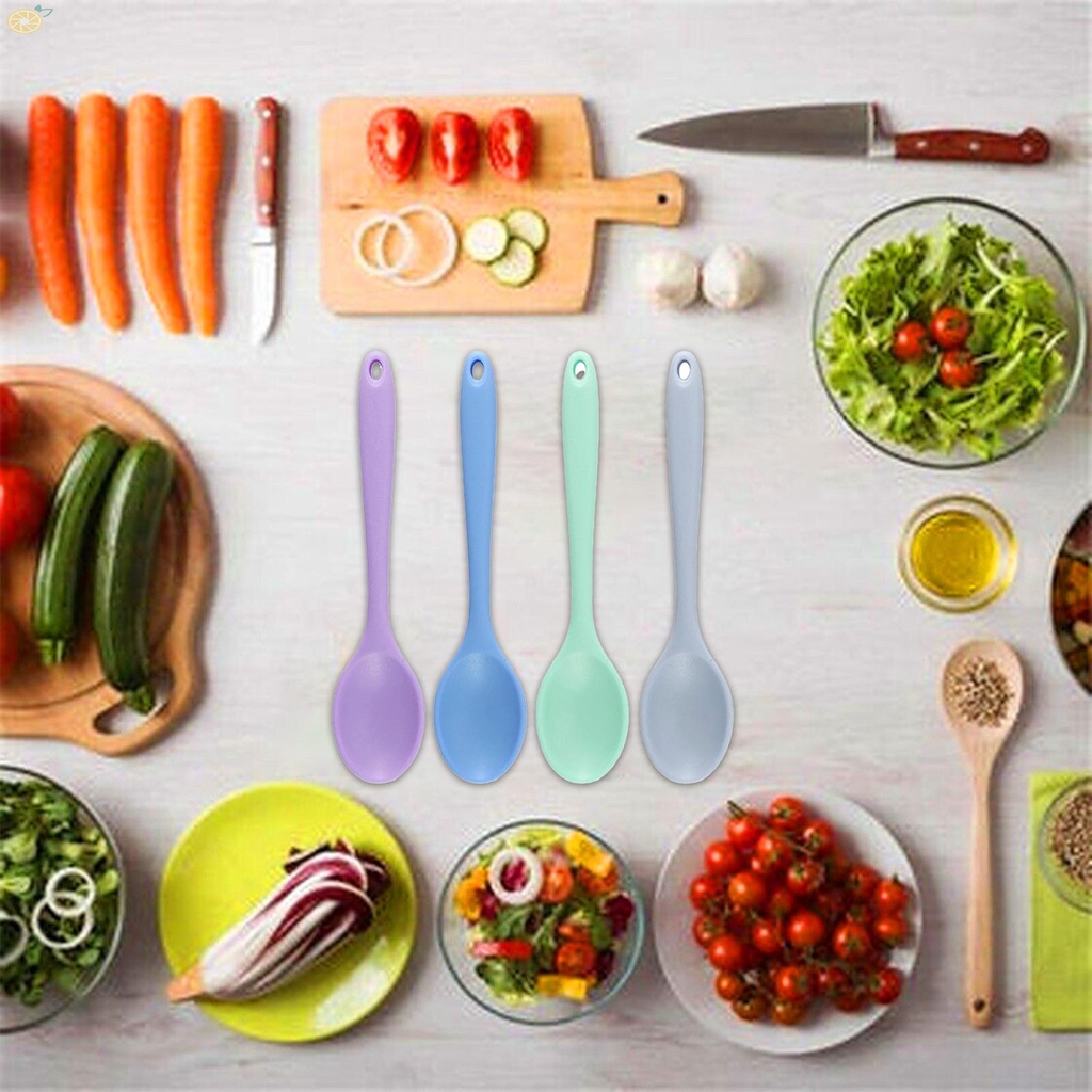 【VARSTR】4 Pieces Silicone Mixing Spoons Long-Handled Spoon For Daily Cooking And Eating