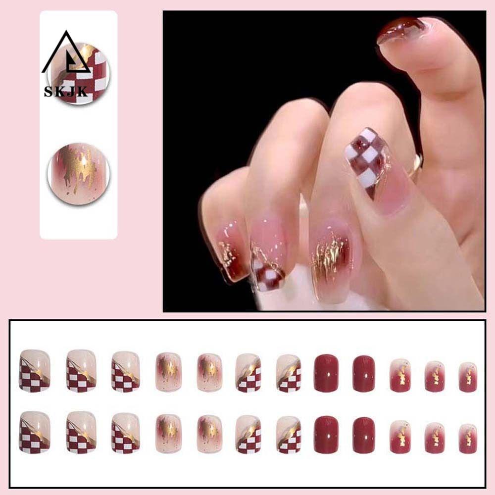 Móng Tay Giả Ngắn Dạng Nhấn Hình Trái Tim Thời Trang Cho Nữ