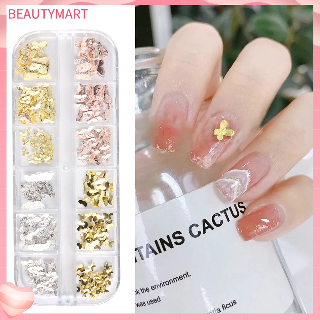 1 Hộp Phụ Kiện Trang Trí Móng Tay Hình Bướm 3D Bằng Kim Loại Chống Rỉ