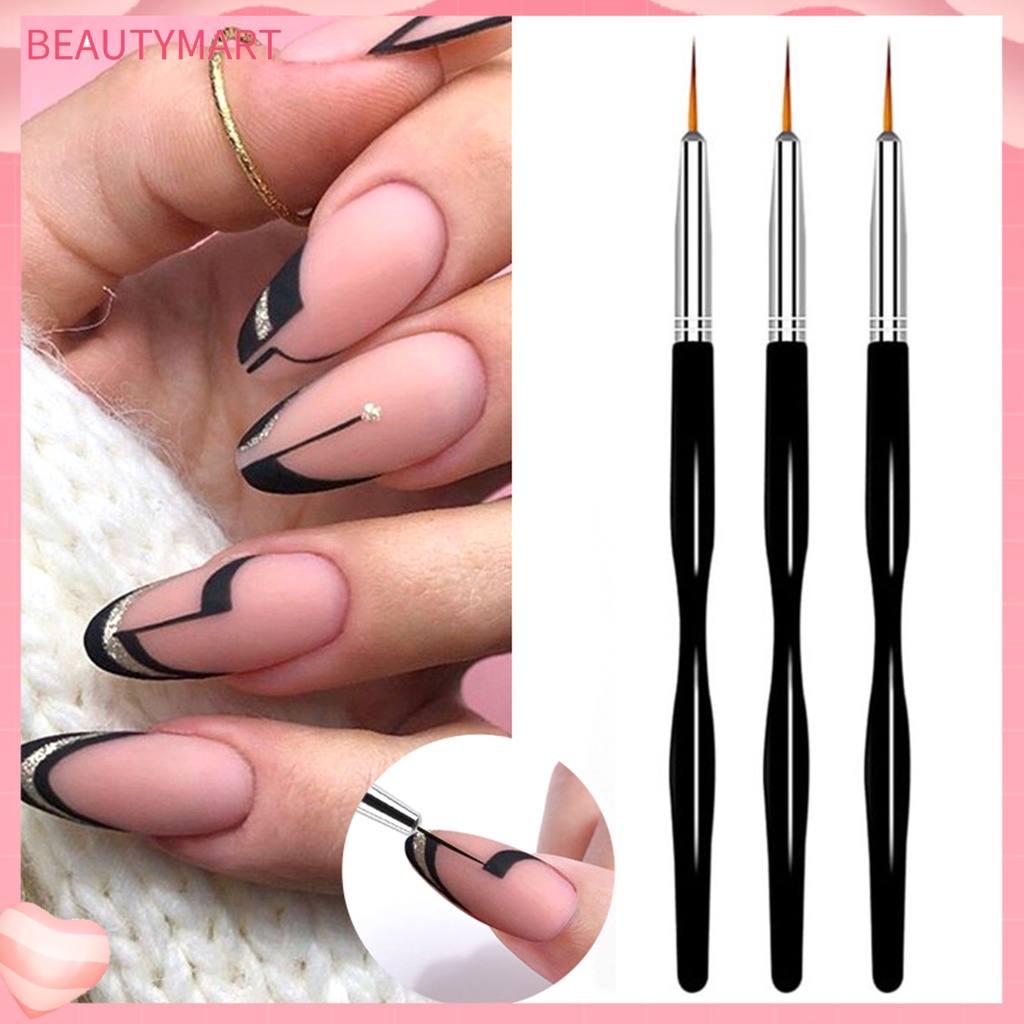 Set 3 Bút Vẽ Trang Trí Móng Nghệ Thuật Thanh Đen Gọn Nhẹ Có Thể Tái Sử Dụng Cho Nữ