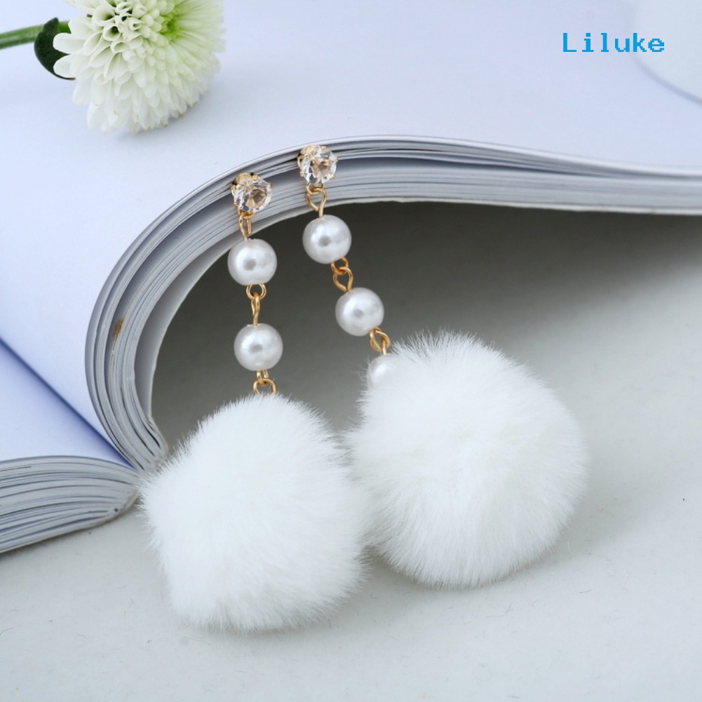 Bông Tai Dáng Dài Phối Cục Bông Xinh Xắn Đáng Yêu Cho Nữ