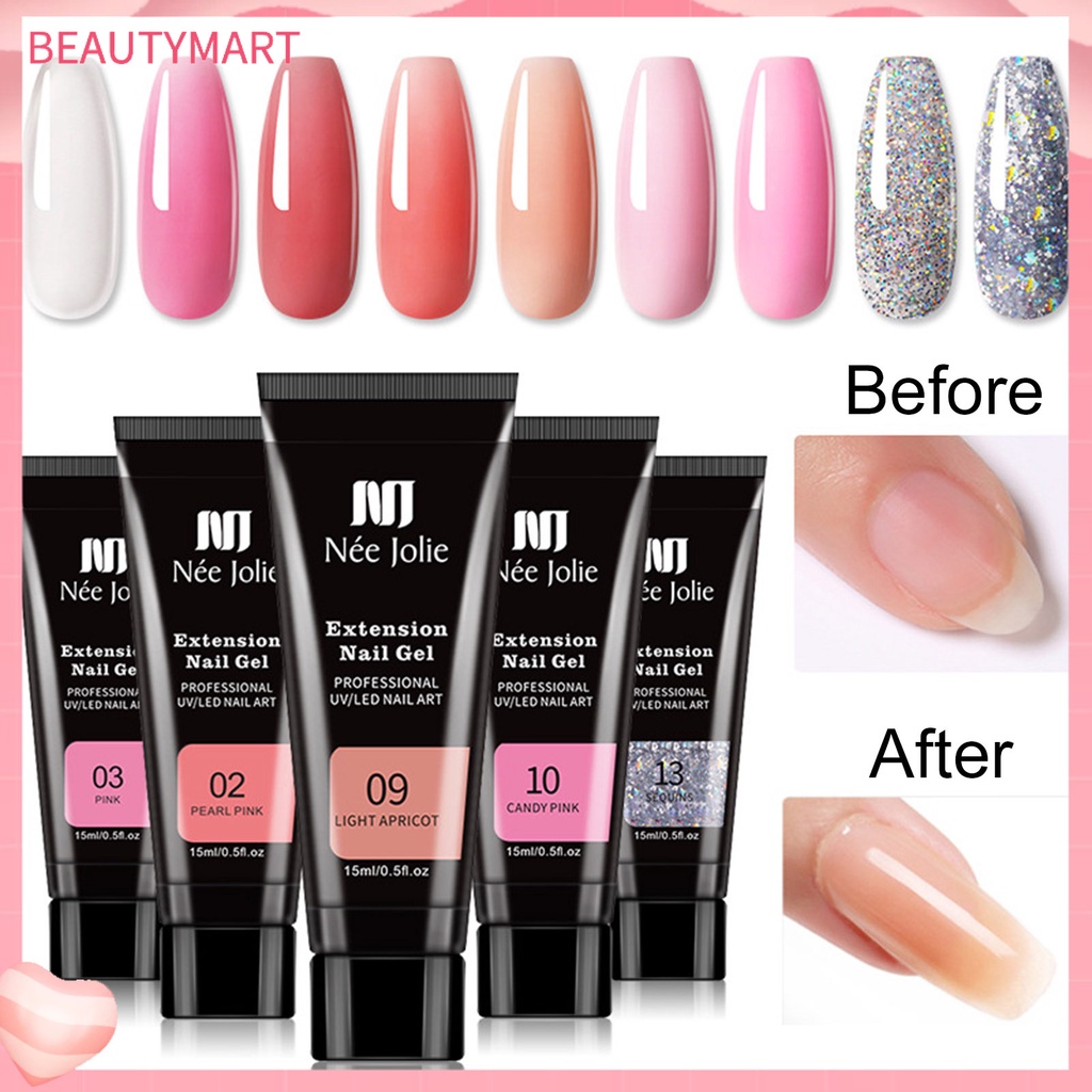 Gel Nối Dài Móng Tay 15ml Nhiều Màu Sắc Trong Suốt Nhanh Chóng Dùng Cho Salon