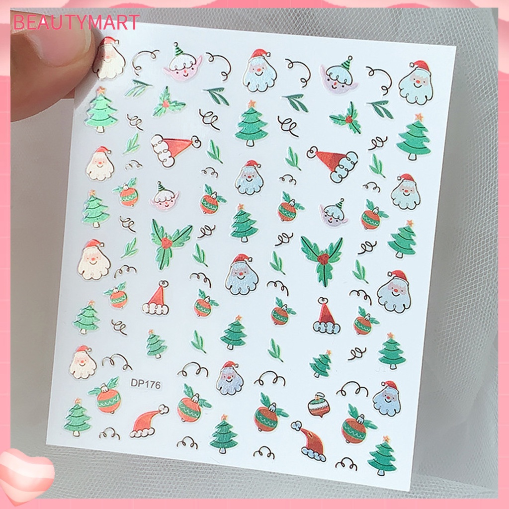 [beautymart] Đề Can Dán Móng Tay Tự Dính Họa Tiết Hoạt Hình Giáng Sinh Tinh Tế Quyến Rũ Dễ Sử Dụng