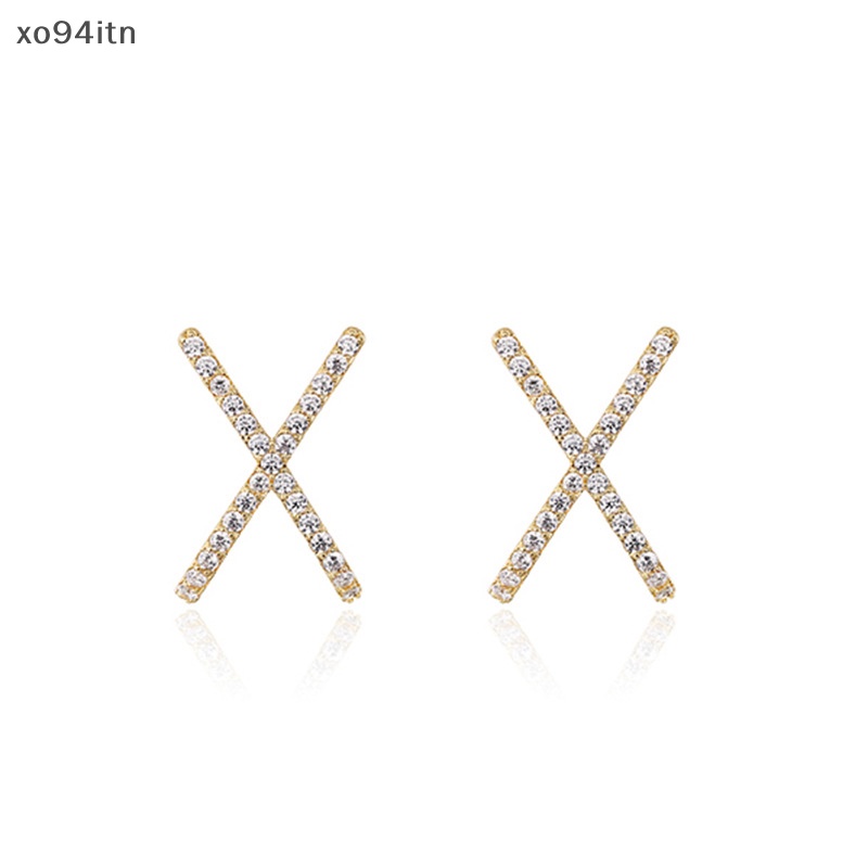 Bông Tai Đinh Tán Hình Chữ X Đính Đá Lấp Lánh tn 1 Cặp Cho Nữ