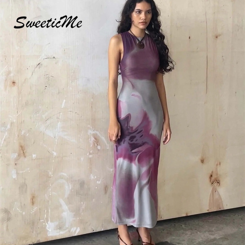 Đầm Dài Cổ Tròn Nhấn Eo Cao Phối Màu Tương Phản Thời Trang 2023 Dành Cho Nữ