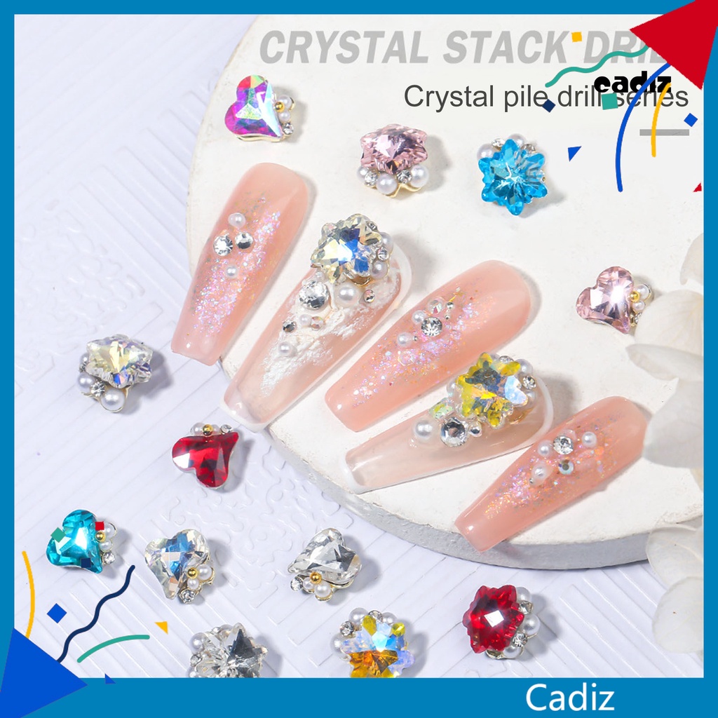 Bộ 5 Đá Đính Ngọc Trai / Trái Tim / Ngôi Sao 3D Lấp Lánh Trang Trí Móng Nghệ Thuật