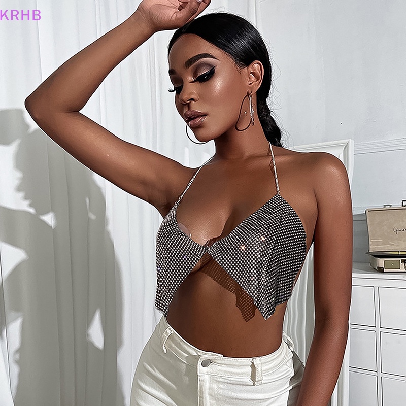 Áo Dây Xích Kim Loại Hở Lưng Khoét Sâu Chữ V Đính Đá Pha Lê Quyến Rũ Cho Nữ Mới