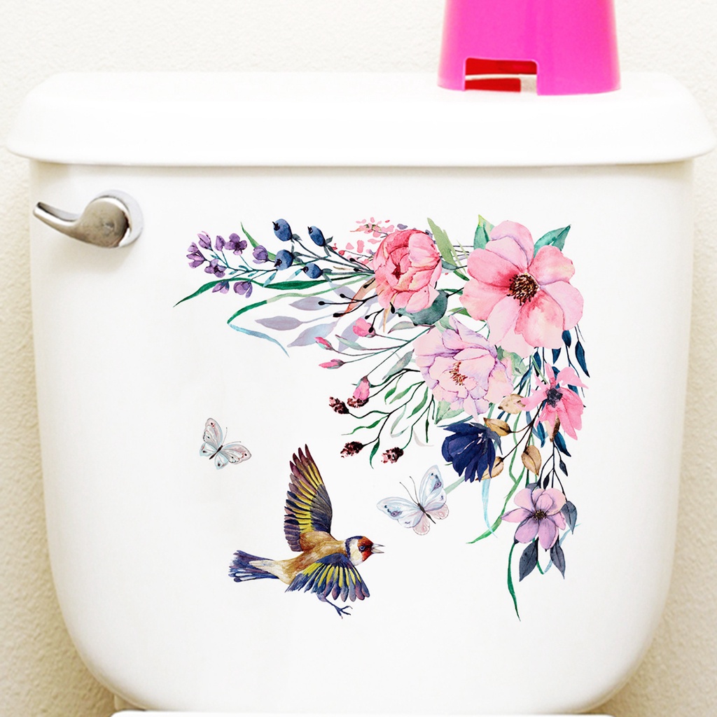 1 Bộ Miếng Dán Trang Trí Toilet Bằng PVC Tự Dính Hình Hoa Dễ Sử Dụng