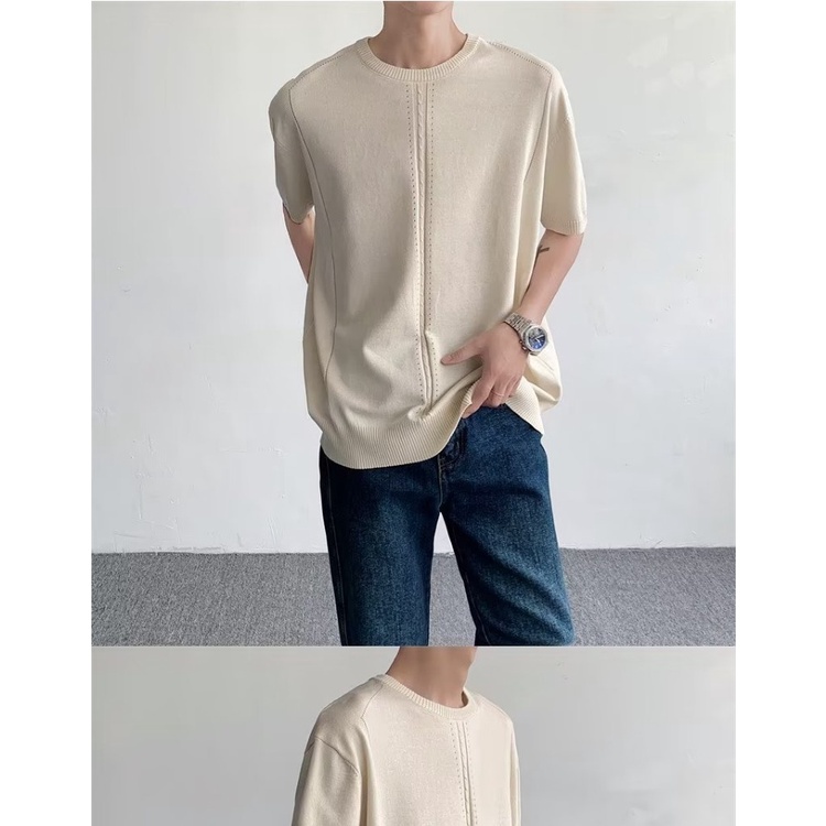 Áo Thun Kaki Dệt Kim Tay Ngắn Dáng Ôm Trọng Lượng Nhẹ 300g Thiết Kế Thoải Mái Thời Trang Đường Phố Cho Nam 5