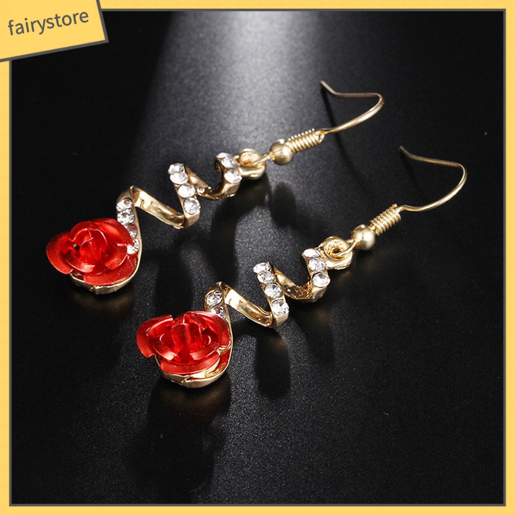 1 Đôi Bông Tai Hình Xoắn Ốc Đính Đá Đỏ Thời Trang Dành Cho Nữ