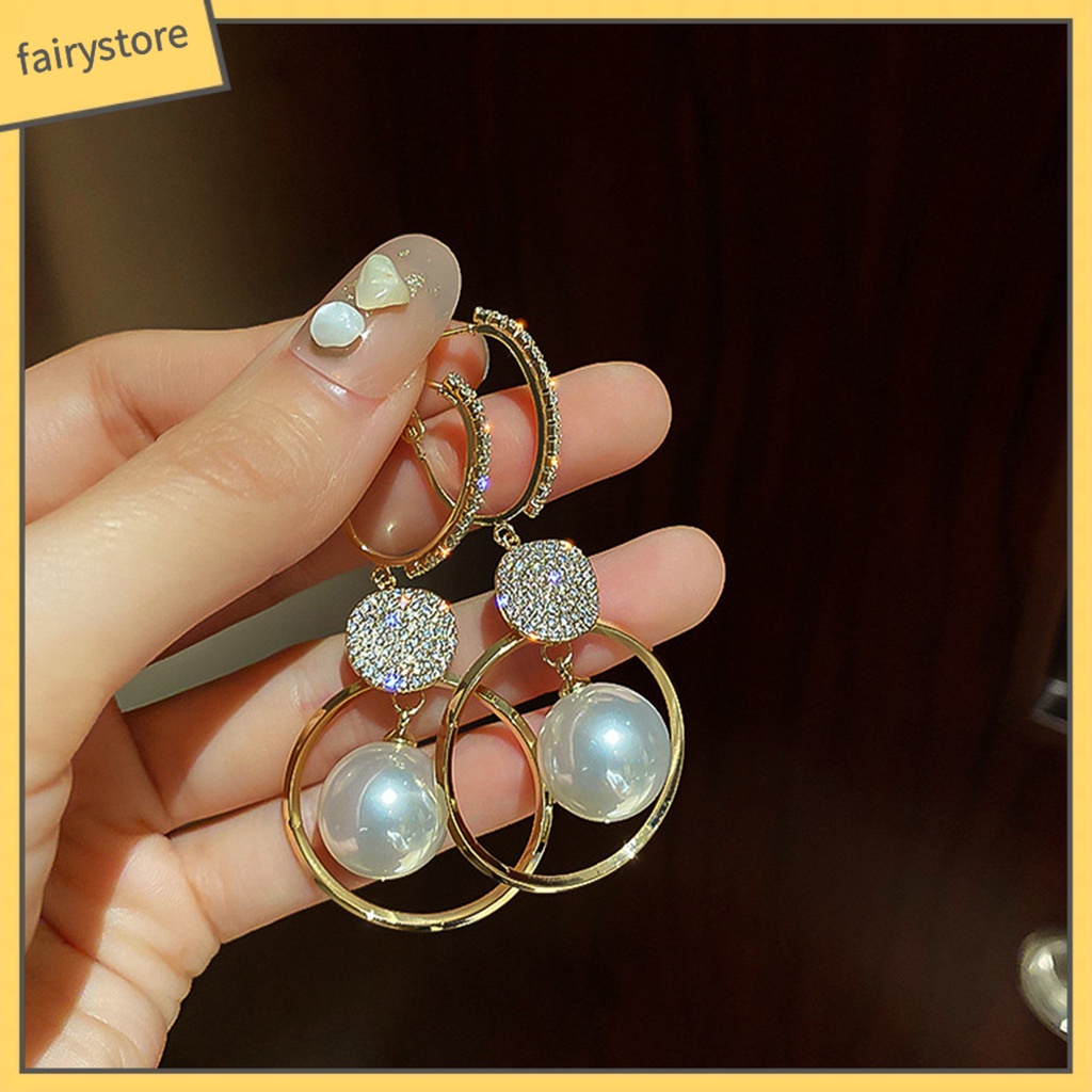 1 Đôi Bông Tai Tròn Đính Ngọc Trai Giả Phong Cách Hàn Quốc