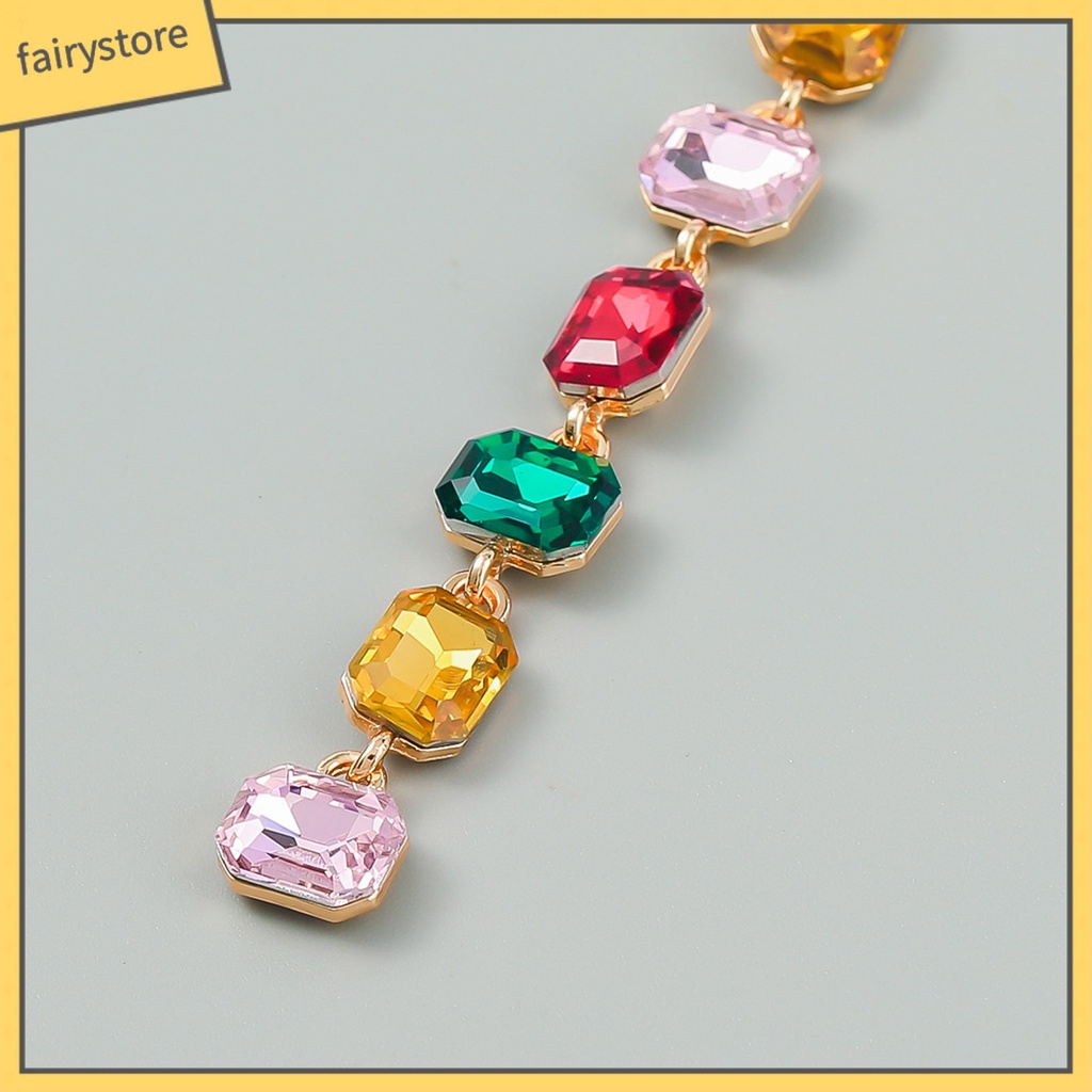 1 Đôi Bông Tai Hình Học Dáng Dài Đính Đá Nhiều Màu Thời Trang